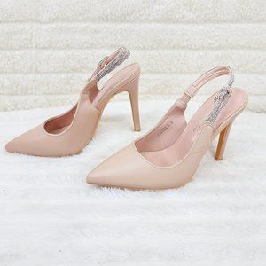 Mesmerized Nude High Heel Stiletto Sandals Knotted Rhinestone Slingback Sandals